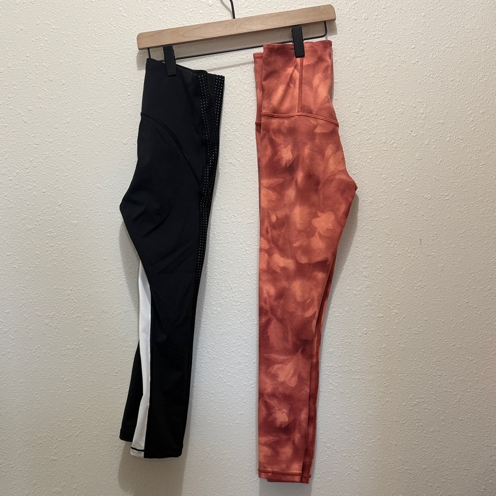 Athleta Black and Orange Leggings Set, Size XXS